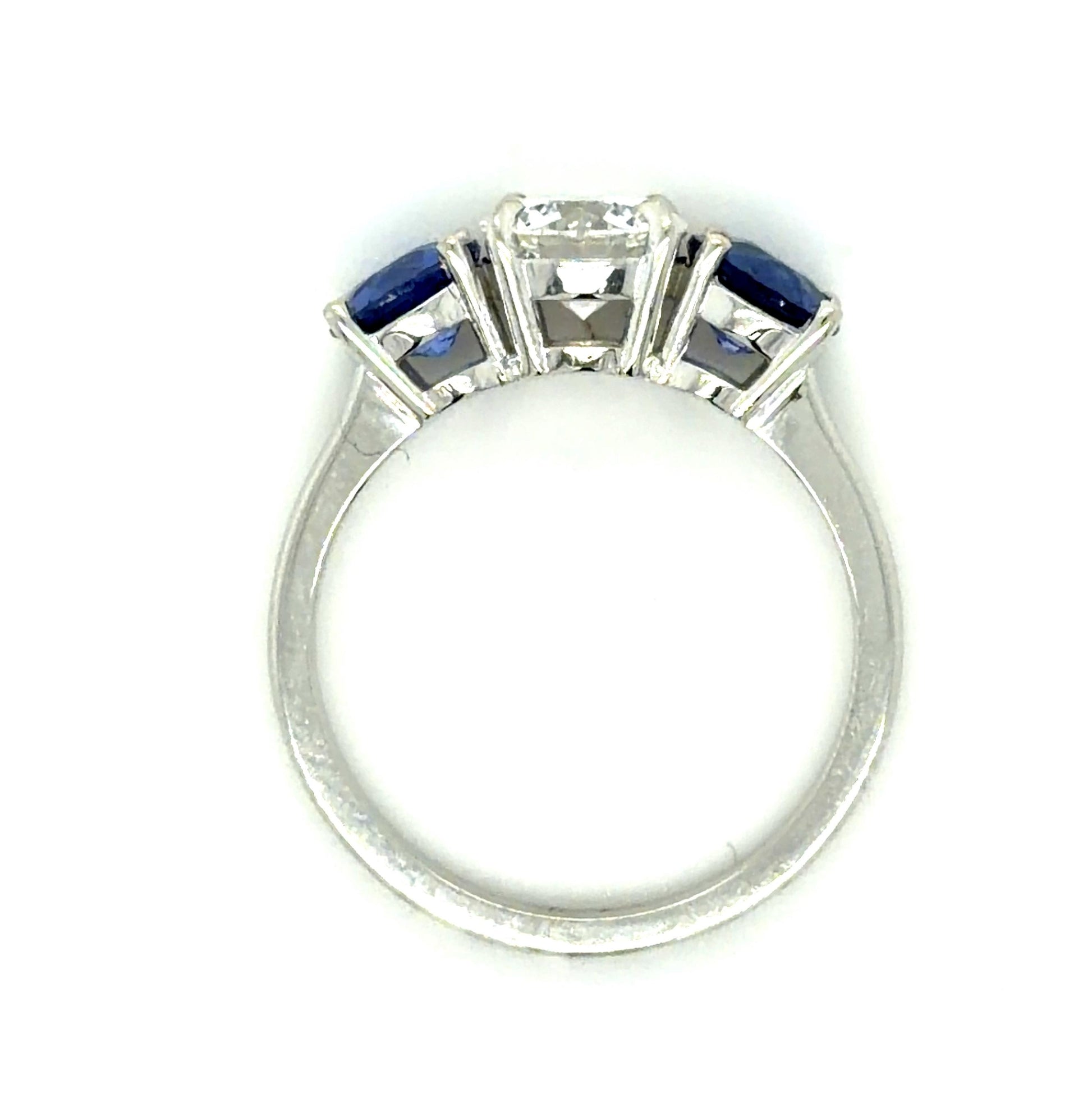 1.02ct D VVS2 Round Diamond 1.52ct Sapphire PT Three Stone Ring GIA 2235200833