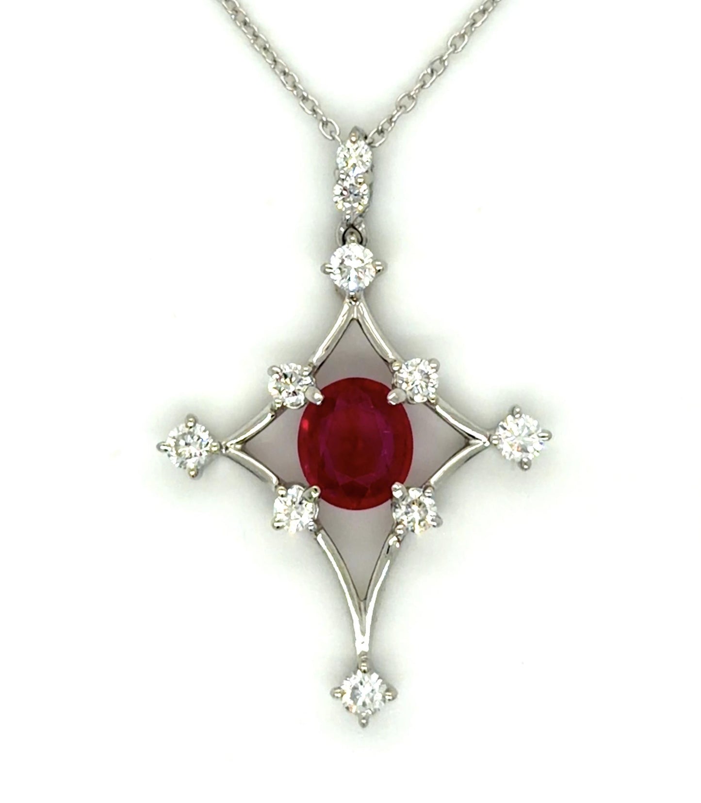 1ct Burma Ruby (No Cert) .46ct Diamond Platinum Pendant