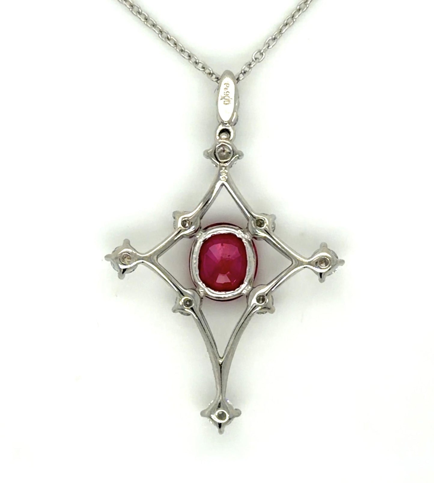 1ct Burma Ruby (No Cert) .46ct Diamond Platinum Pendant