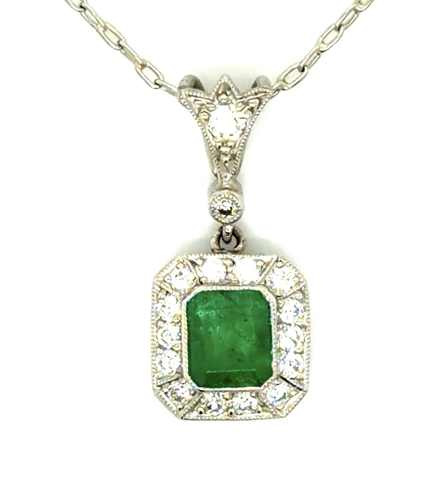 .79ct Emerald .33ct Diamond PT Handmade Pendant