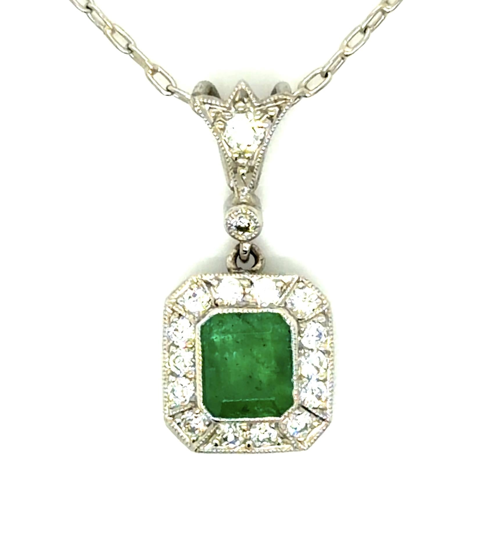 .79ct Emerald .33ct Diamond PT Handmade Pendant