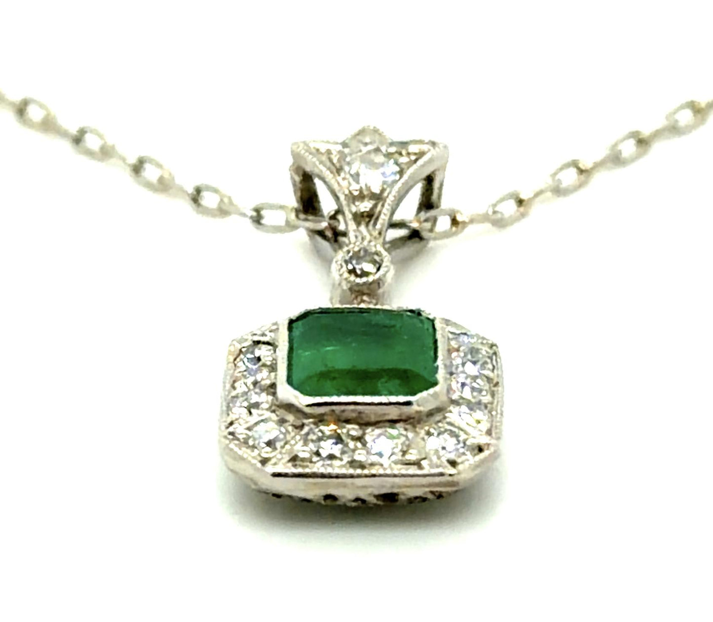 .79ct Emerald .33ct Diamond PT Handmade Pendant