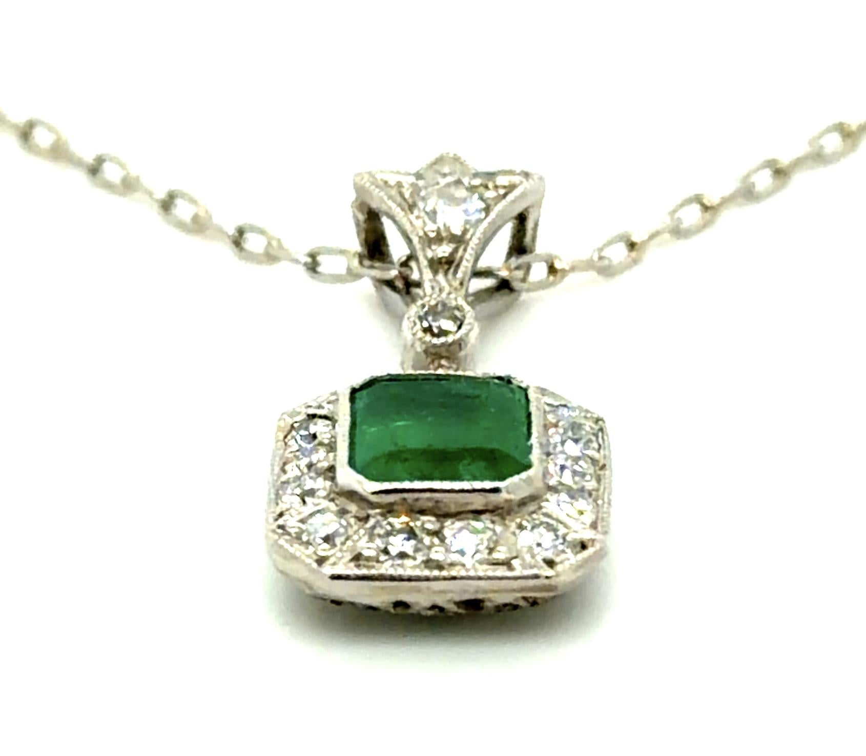 .79ct Emerald .33ct Diamond PT Handmade Pendant