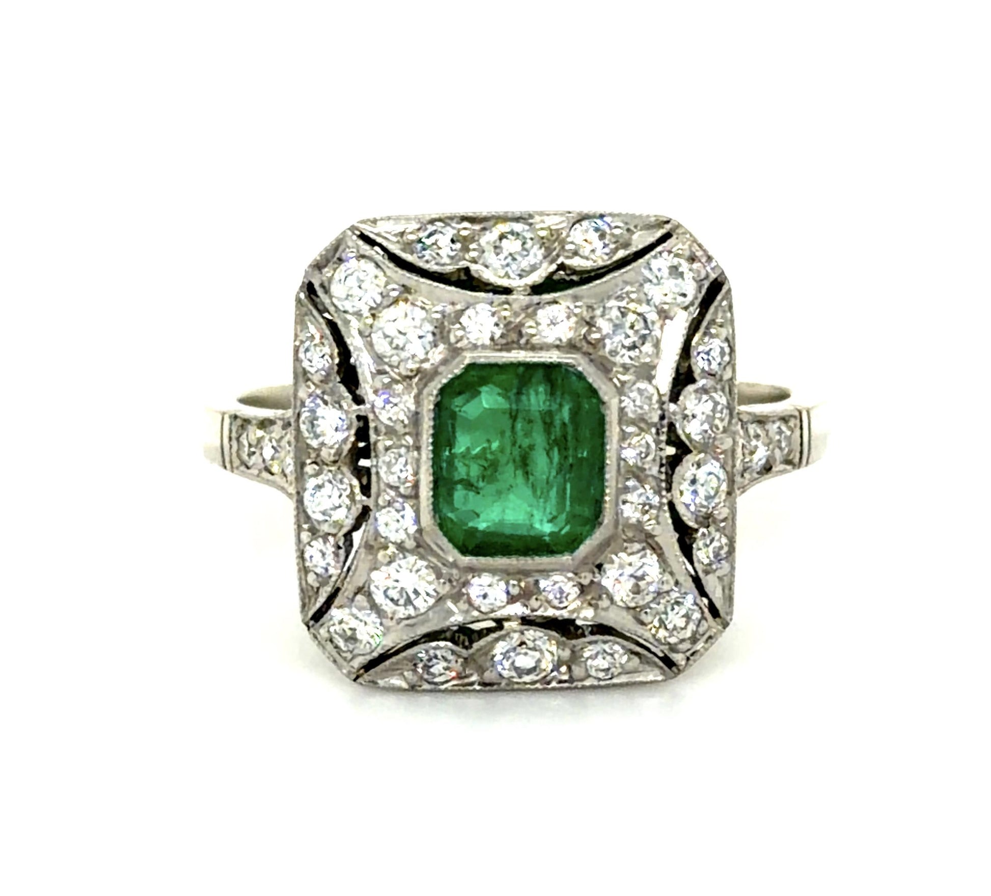 .74ct Colombian Emerald (No Cert) .62ct Diamond Platinum Handmade Ring