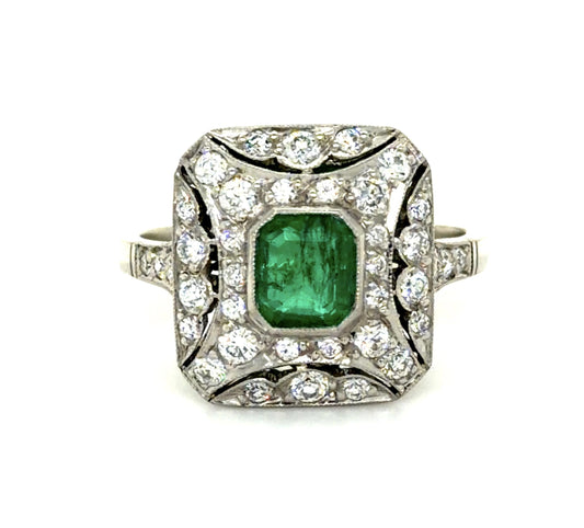 .74ct Colombian Emerald (No Cert) .62ct Diamond Platinum Handmade Ring