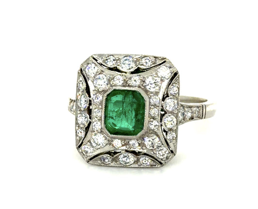 .74ct Colombian Emerald (No Cert) .62ct Diamond Platinum Handmade Ring