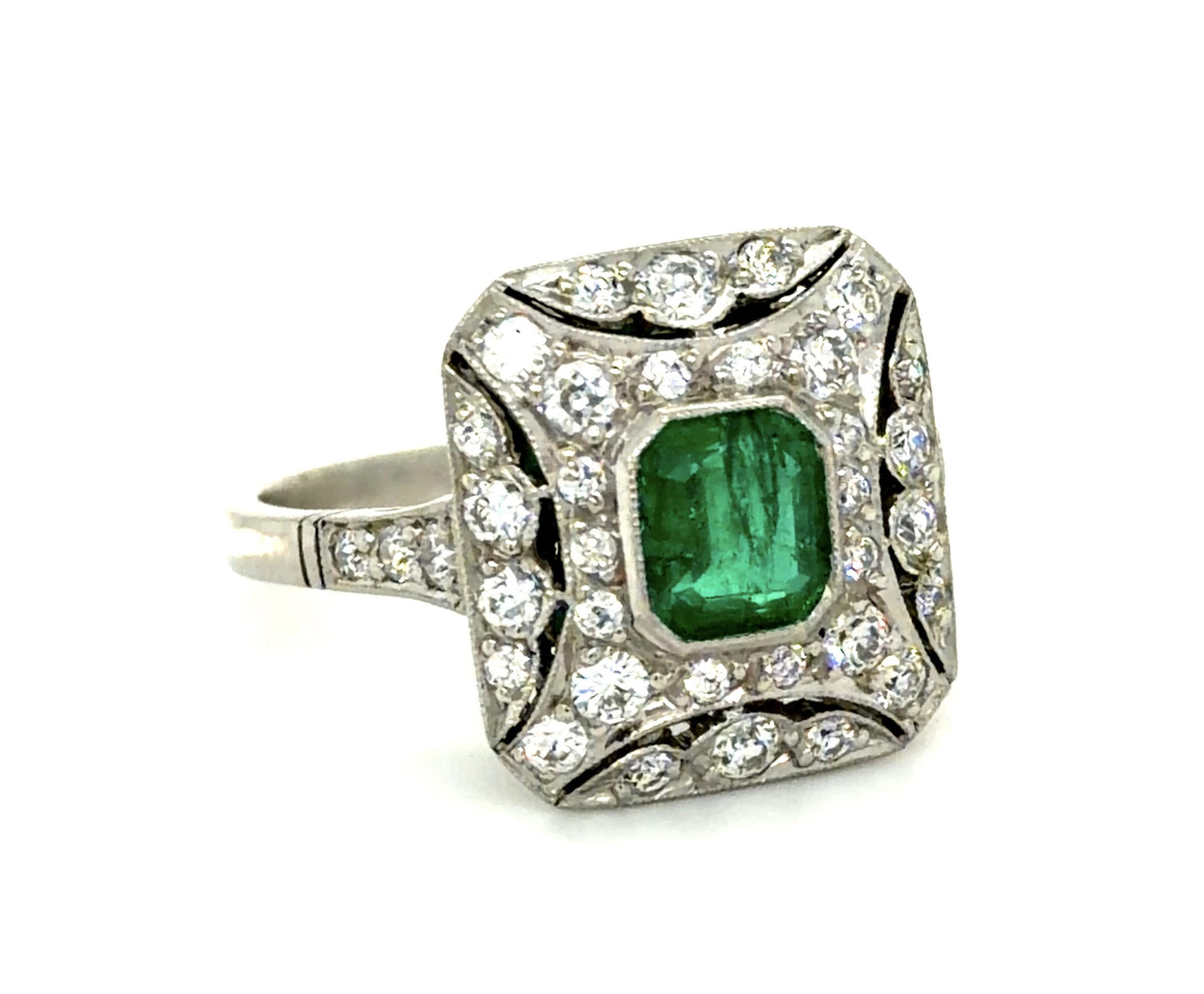 .74ct Colombian Emerald (No Cert) .62ct Diamond Platinum Handmade Ring