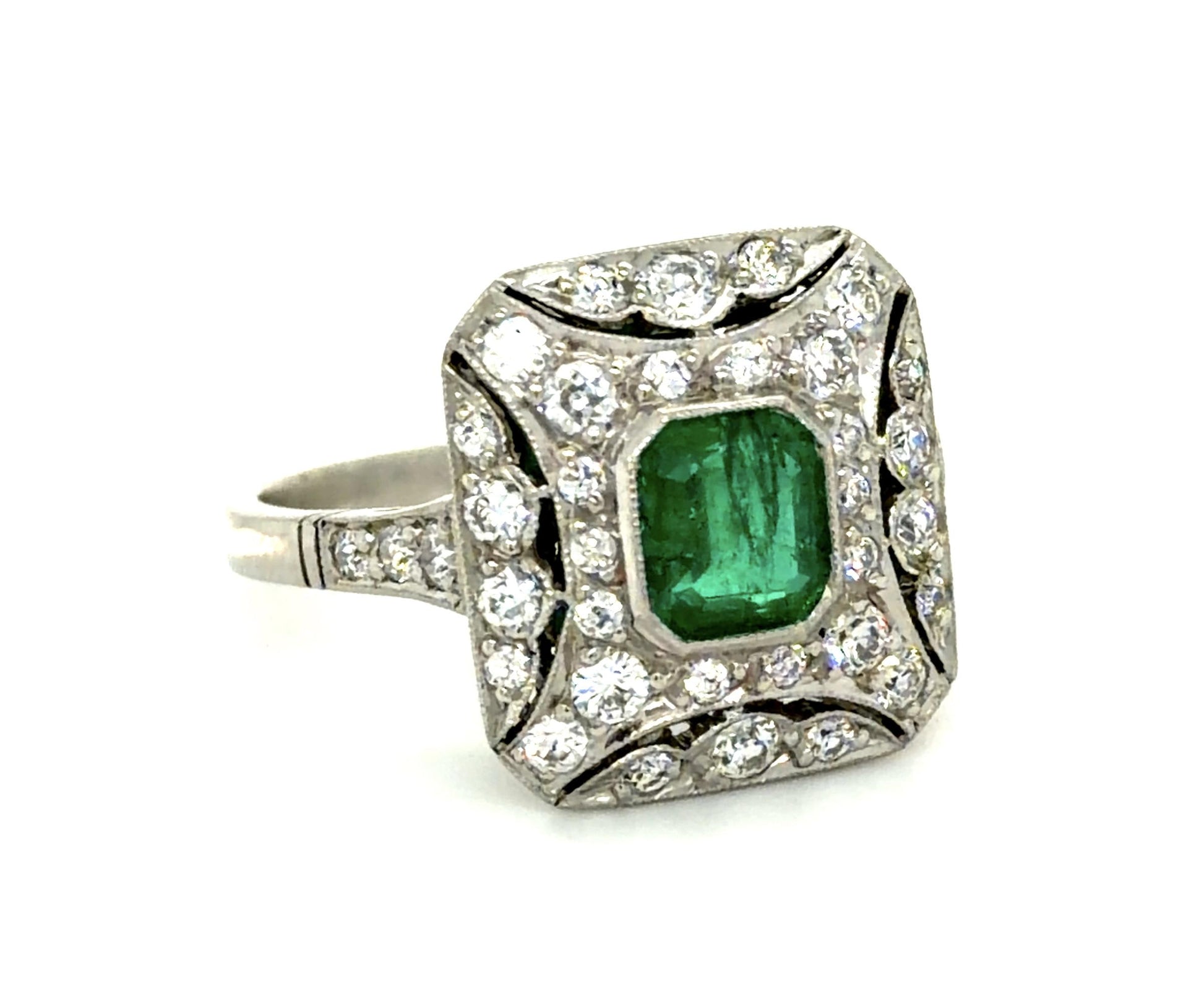 .74ct Colombian Emerald (No Cert) .62ct Diamond Platinum Handmade Ring