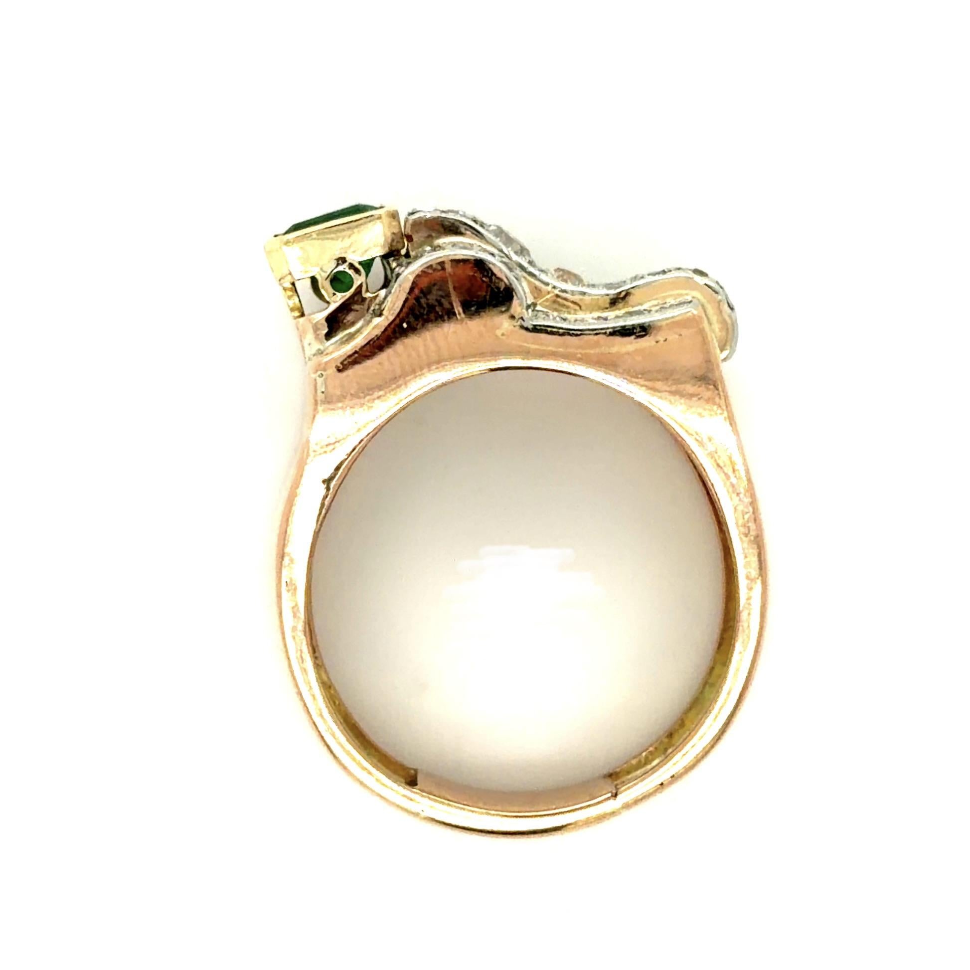 Retro .56ct Emerald .60ct Diamond 18KY Ring (Vintage 1940s)