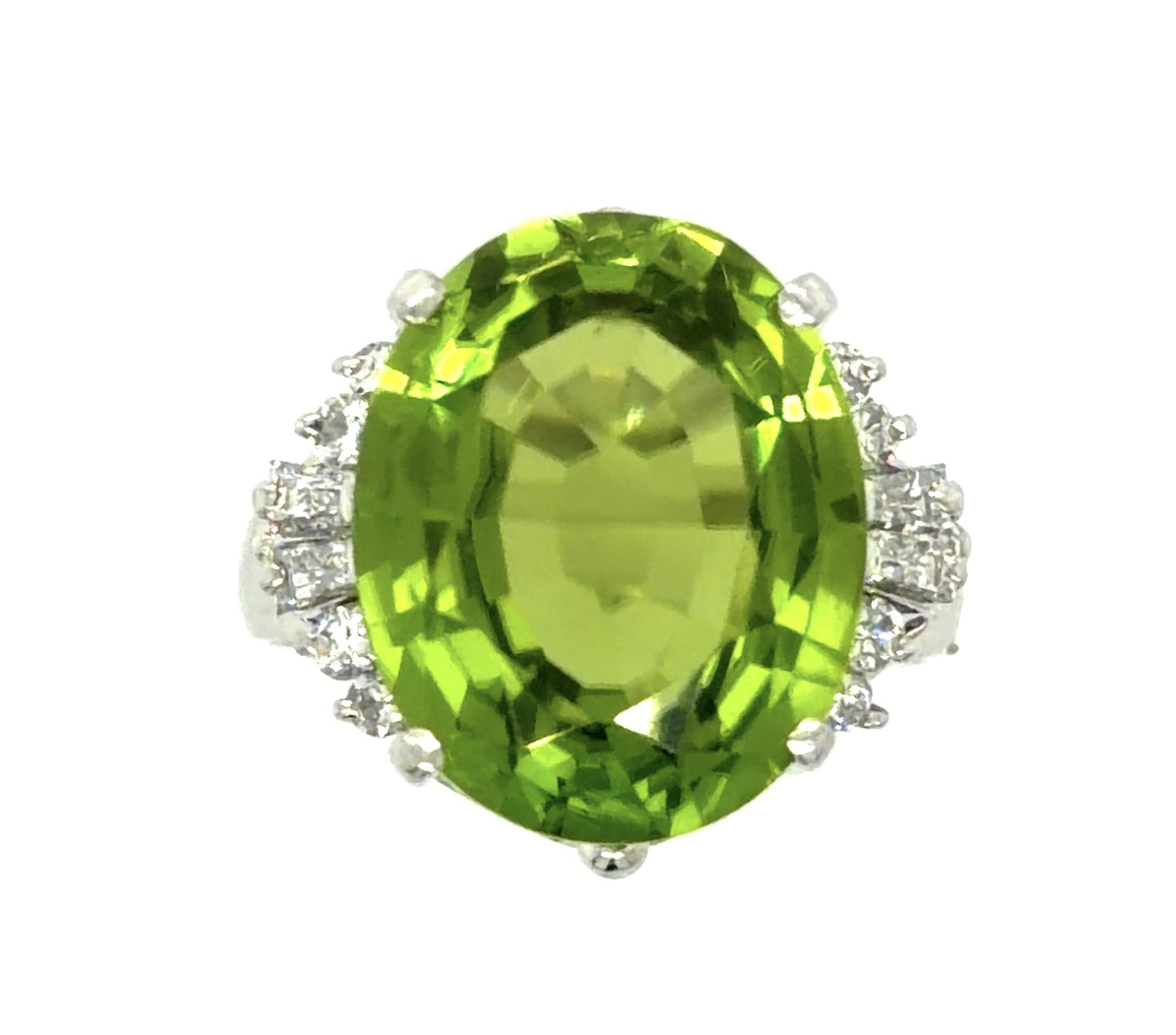 9.51ct Peridot .38ct Diamond PT Ring