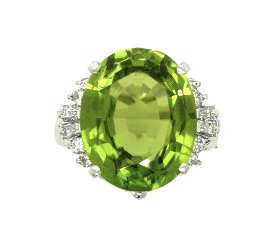 9.51ct Peridot .38ct Diamond PT Ring
