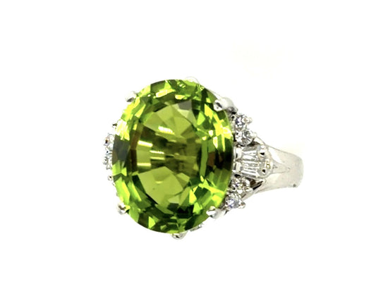 9.51ct Peridot .38ct Diamond PT Ring
