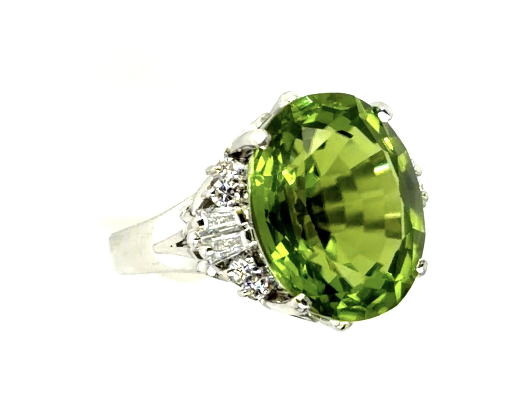 9.51ct Peridot .38ct Diamond PT Ring