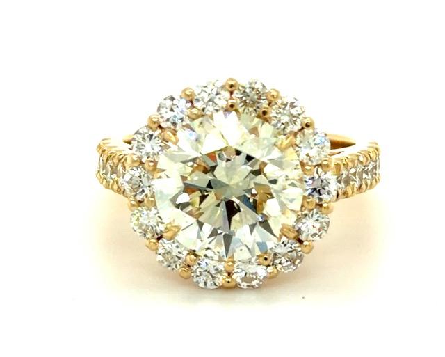 4.01ct Q-R SI2 Round Diamond 14KY Halo Ring 1.35ct Side Diamonds