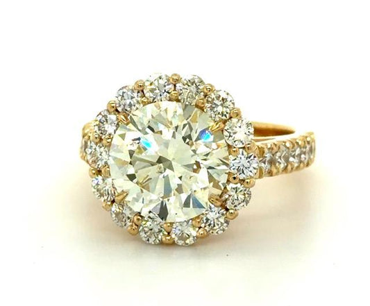4.01ct Q-R SI2 Round Diamond 14KY Halo Ring 1.35ct Side Diamonds