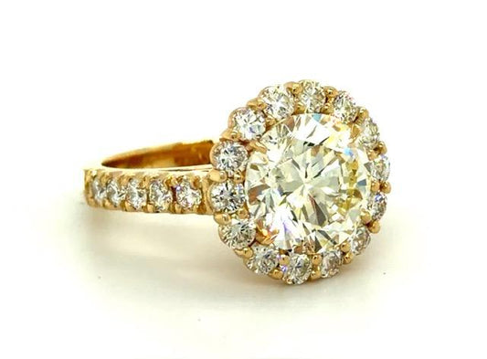 4.01ct Q-R SI2 Round Diamond 14KY Halo Ring 1.35ct Side Diamonds