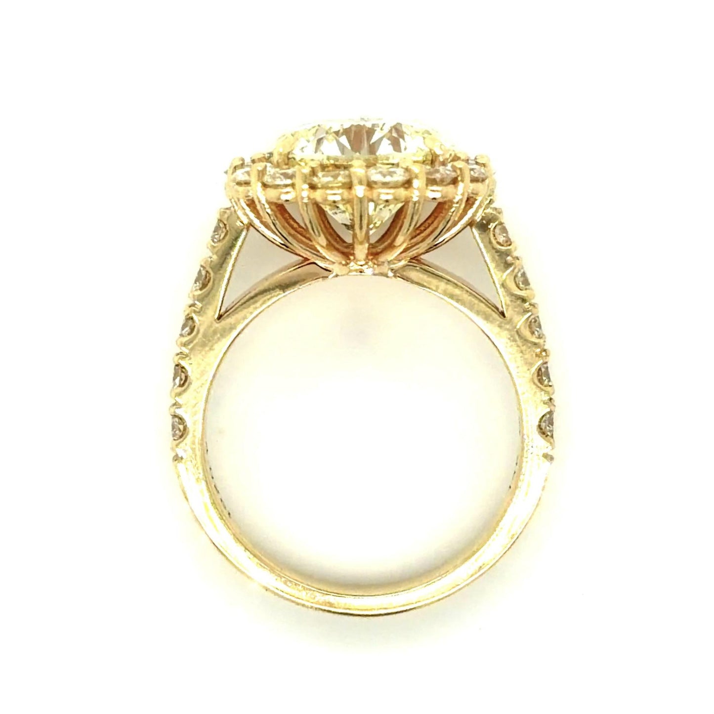 4.01ct Q-R SI2 Round Diamond 14KY Halo Ring 1.35ct Side Diamonds