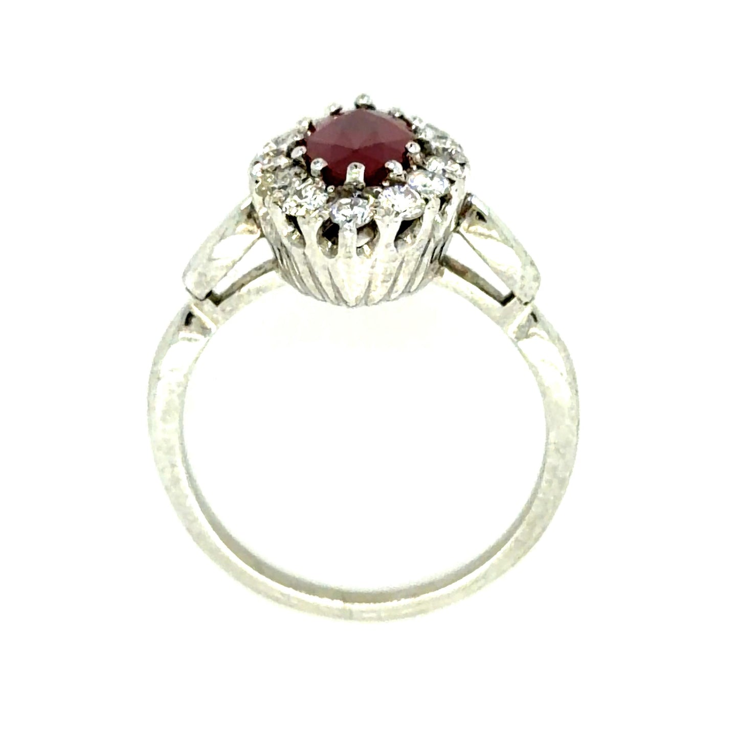 18KW Ruby &  Diamond Ring 4.9gr 1.23ct(rby) 0.70ct twt(dia) Circa 1960s