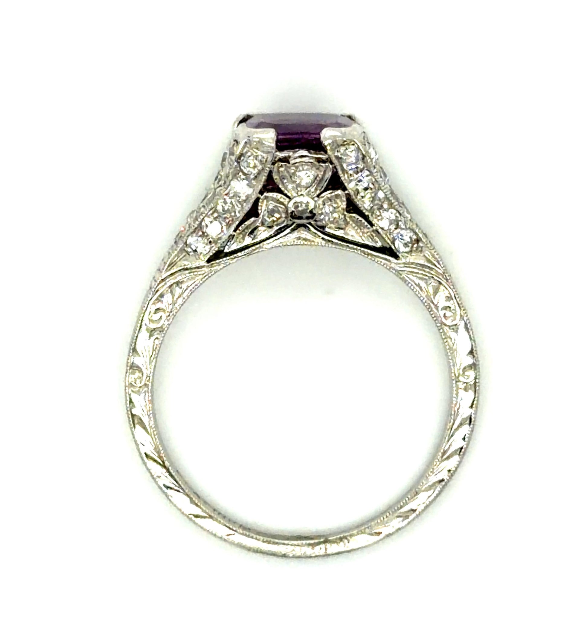 Estate  2.06ct Pink Sapphire Cushion &  0.40ctw Diamond PT  Art Deco Ring Circa