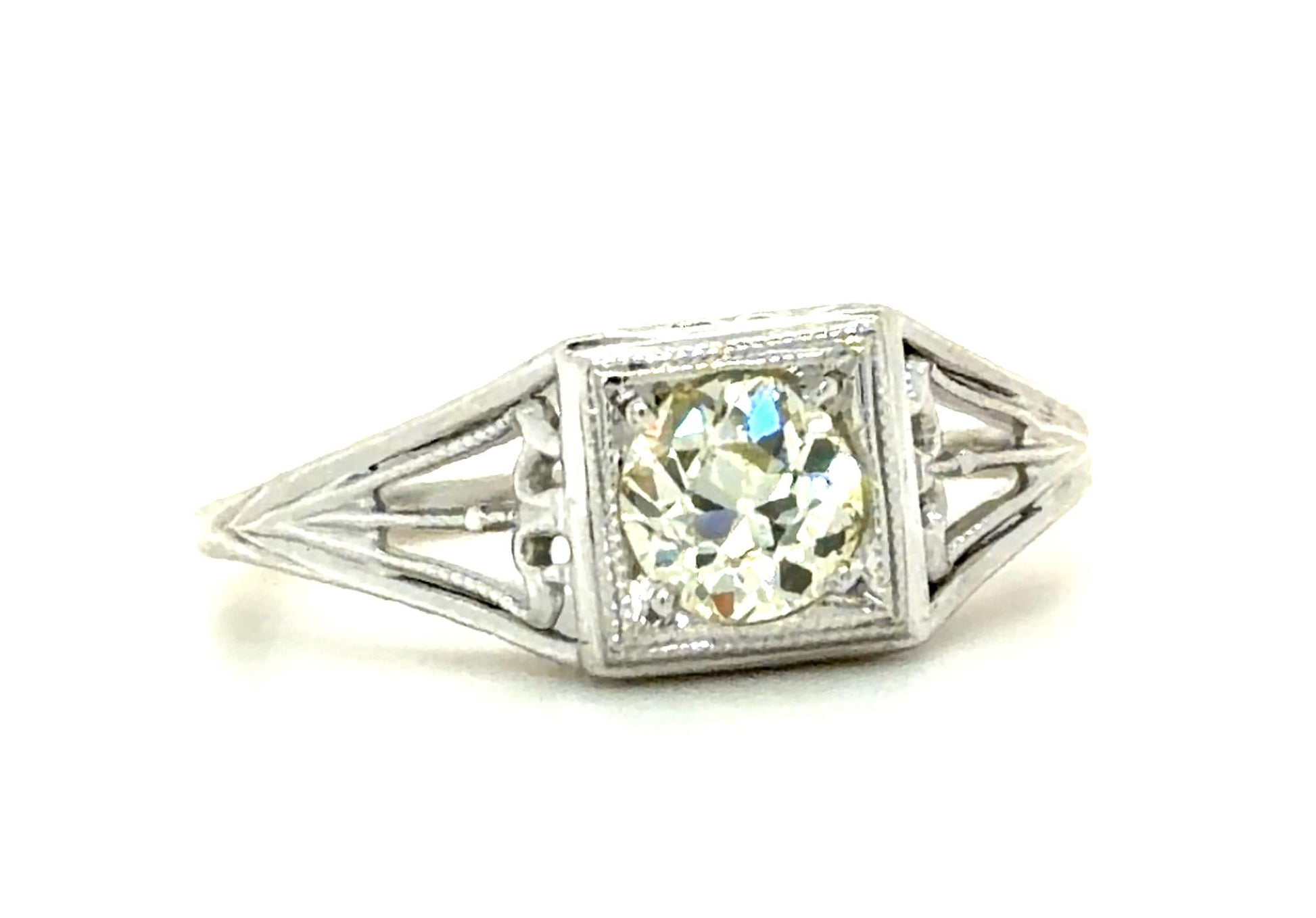 Original Art Deco .53ct Old European Diamond 18KW Ring (Vintage 1930s)
