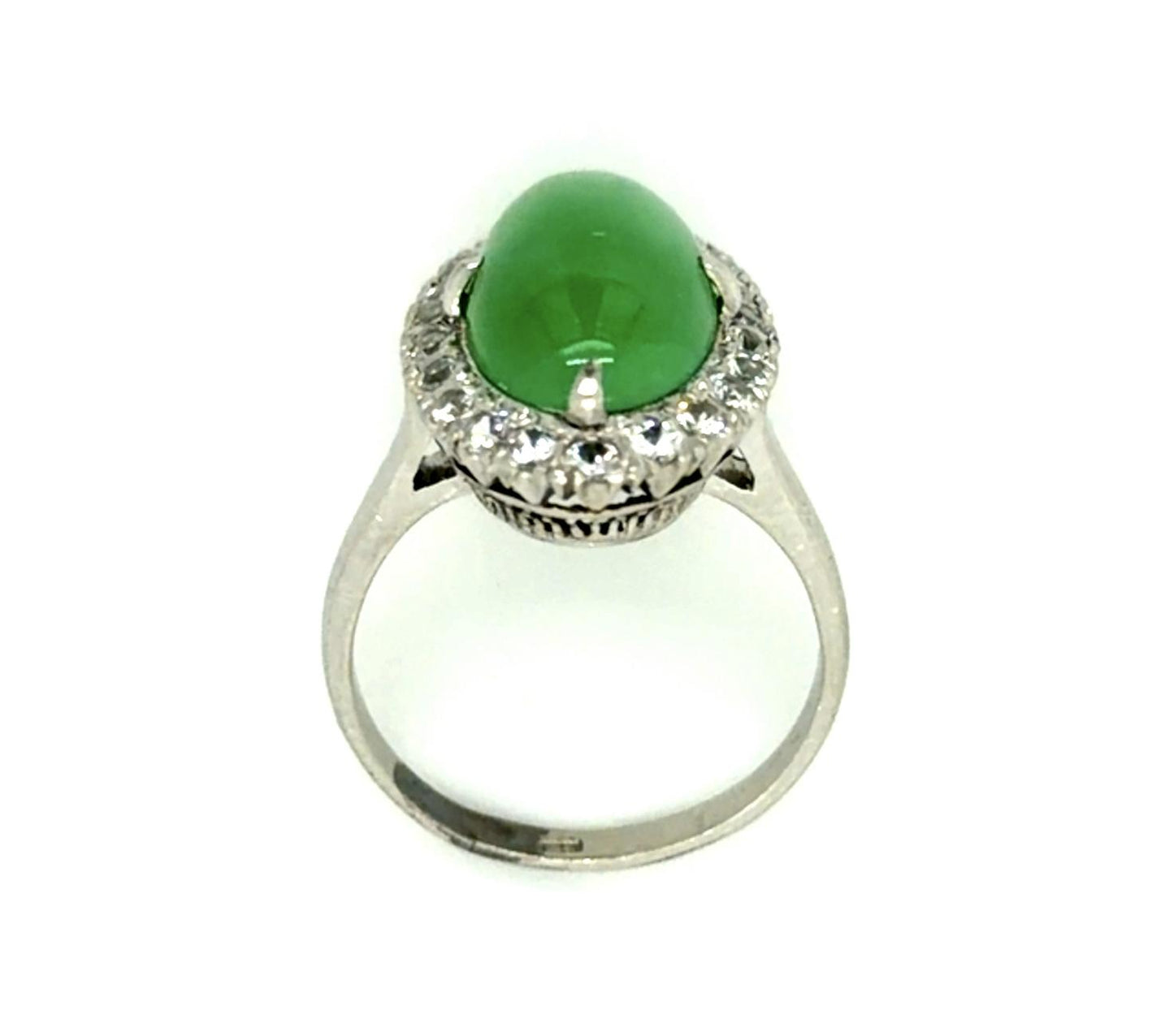 Original Art Deco 6ct Natural Jade (No Cert) White Sapphires PT Ring