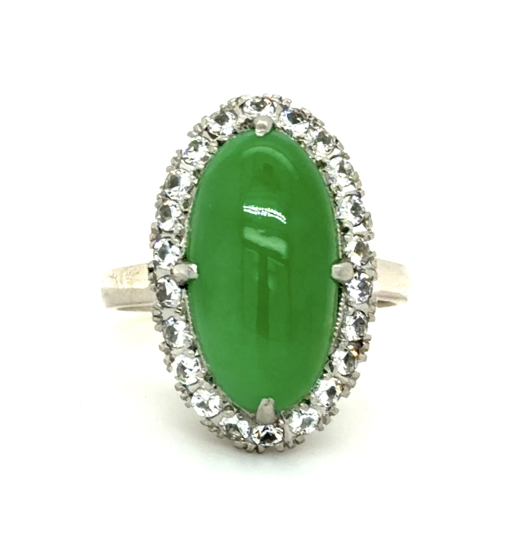 Original Art Deco 6ct Natural Jade (No Cert) White Sapphires PT Ring