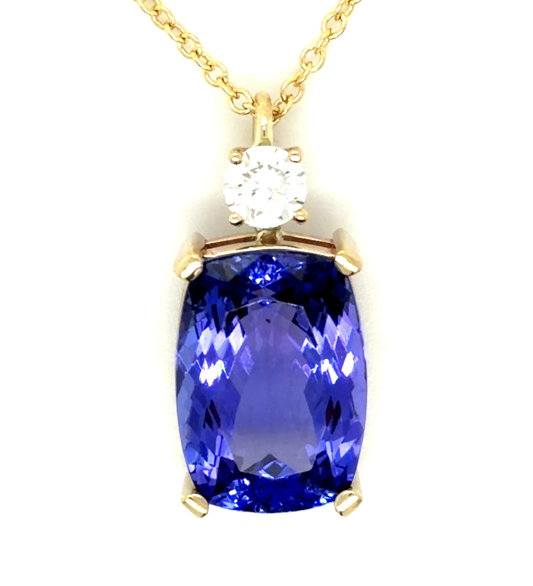 6.36ct Tanzanite .25ct Diamond 14KY Pendant