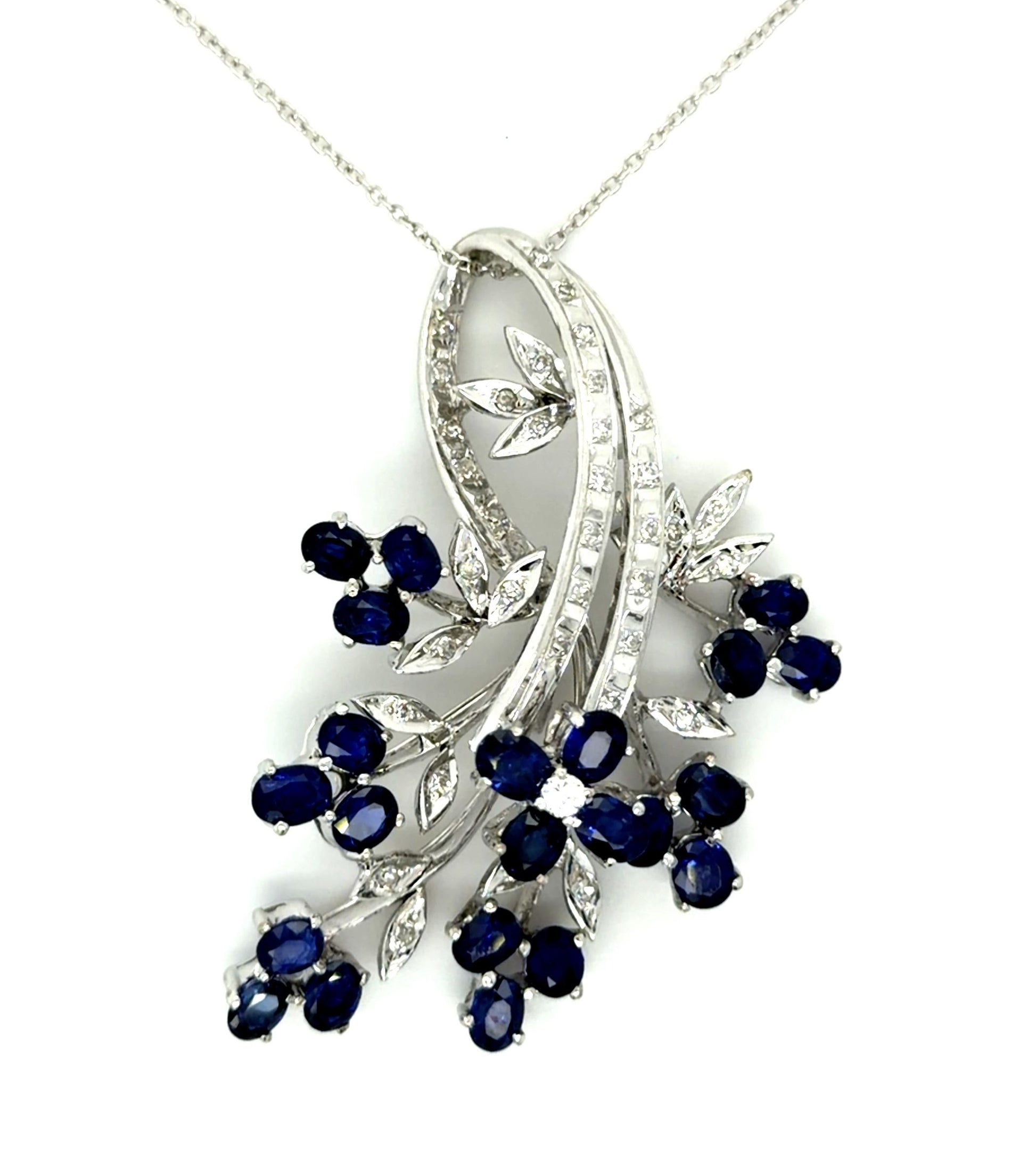 4.60ct Sapphire .74ct Diamond 14KW Pendant