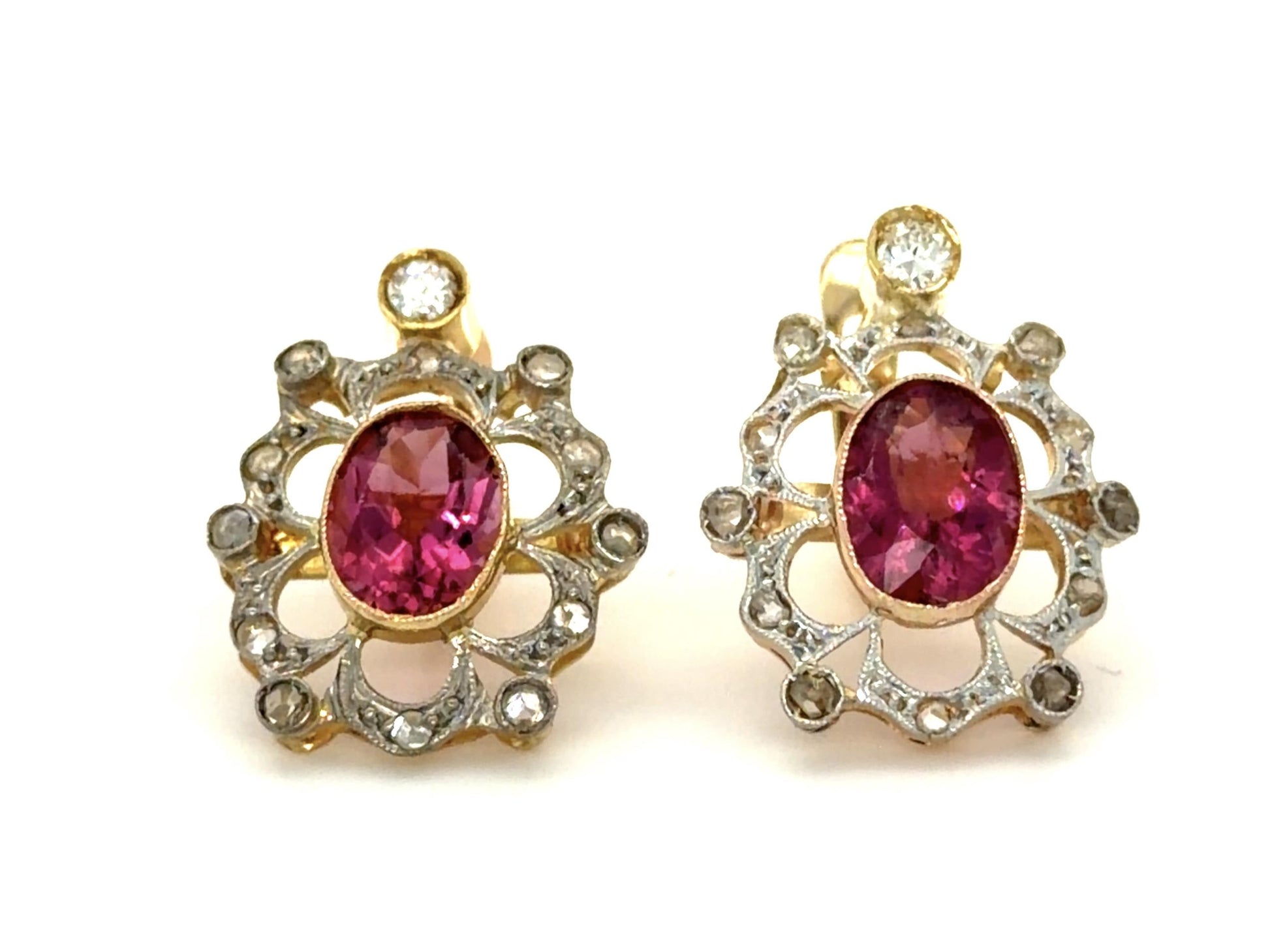 18K2T Tourmaline Diamond Edwardian Earrings 4.6gr 2.40ct(tm) 0.90ct(dia) 1900s