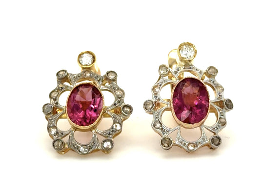 18K2T Tourmaline Diamond Edwardian Earrings 4.6gr 2.40ct(tm) 0.90ct(dia) 1900s