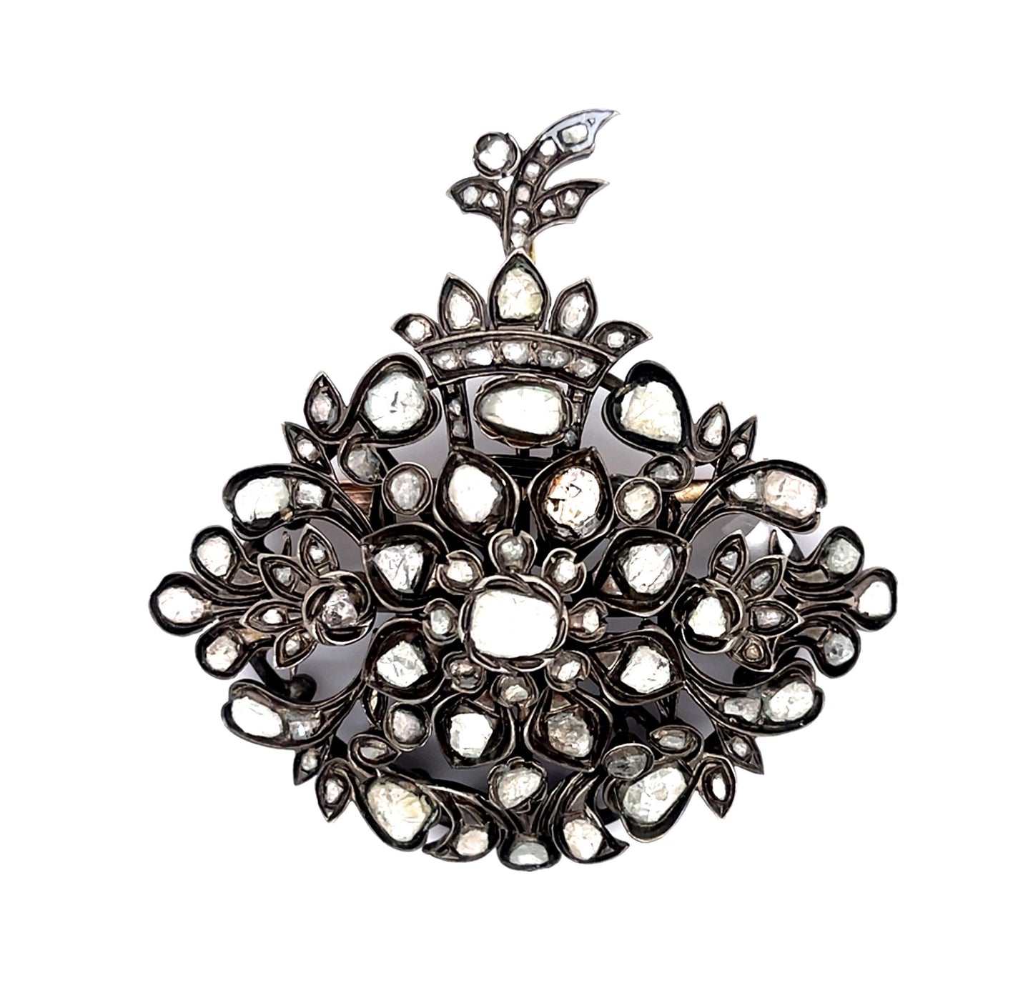 Georgian Iberian 4ct Rose-cut Diamond Silver Brooch Pendant (Antique 1790s)