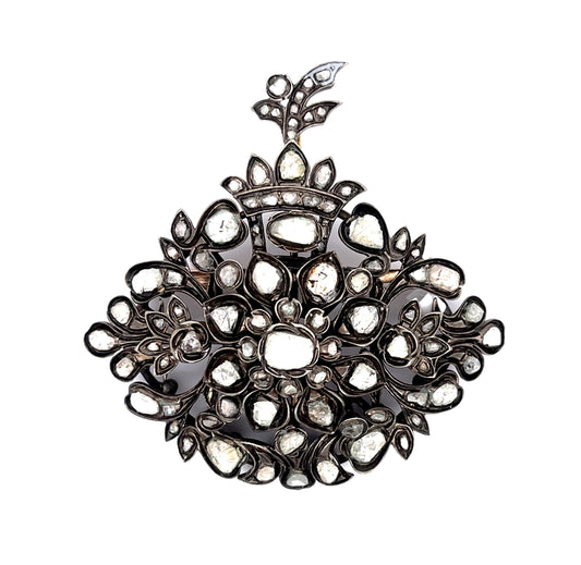 Georgian Iberian 4ct Rose-cut Diamond Silver Brooch Pendant (Antique 1790s)