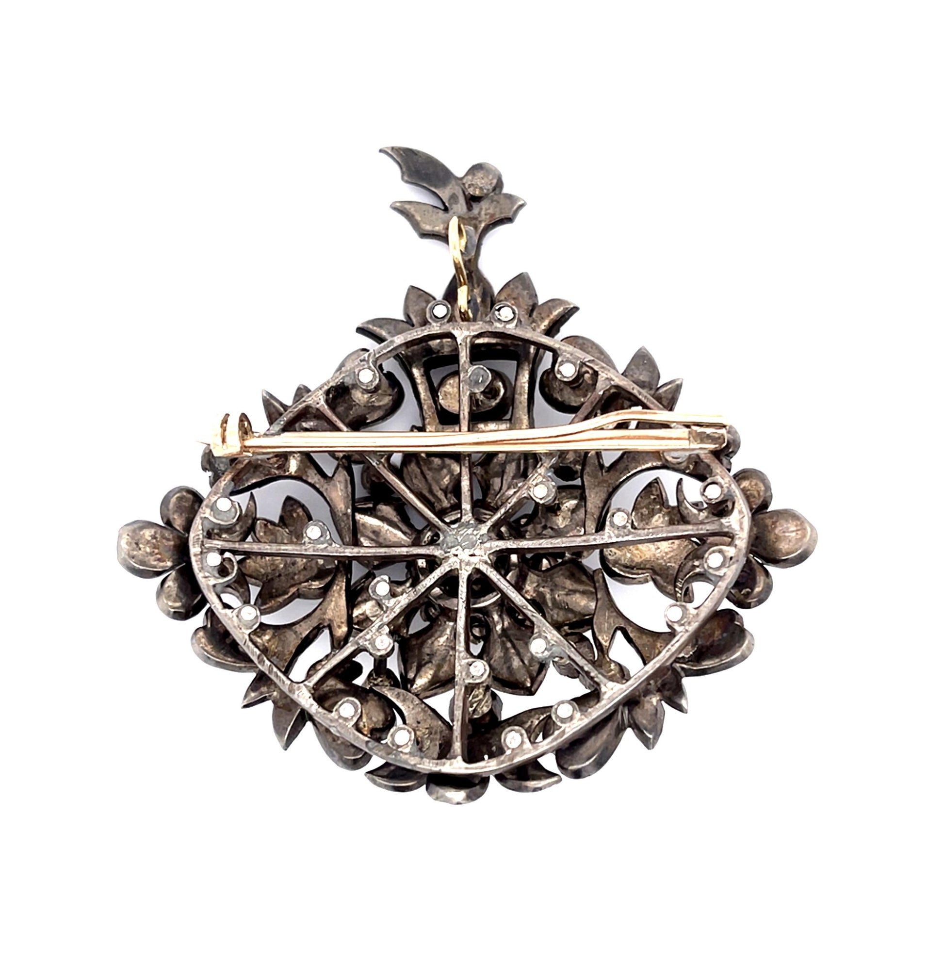 Georgian Iberian 4ct Rose-cut Diamond Silver Brooch Pendant (Antique 1790s)