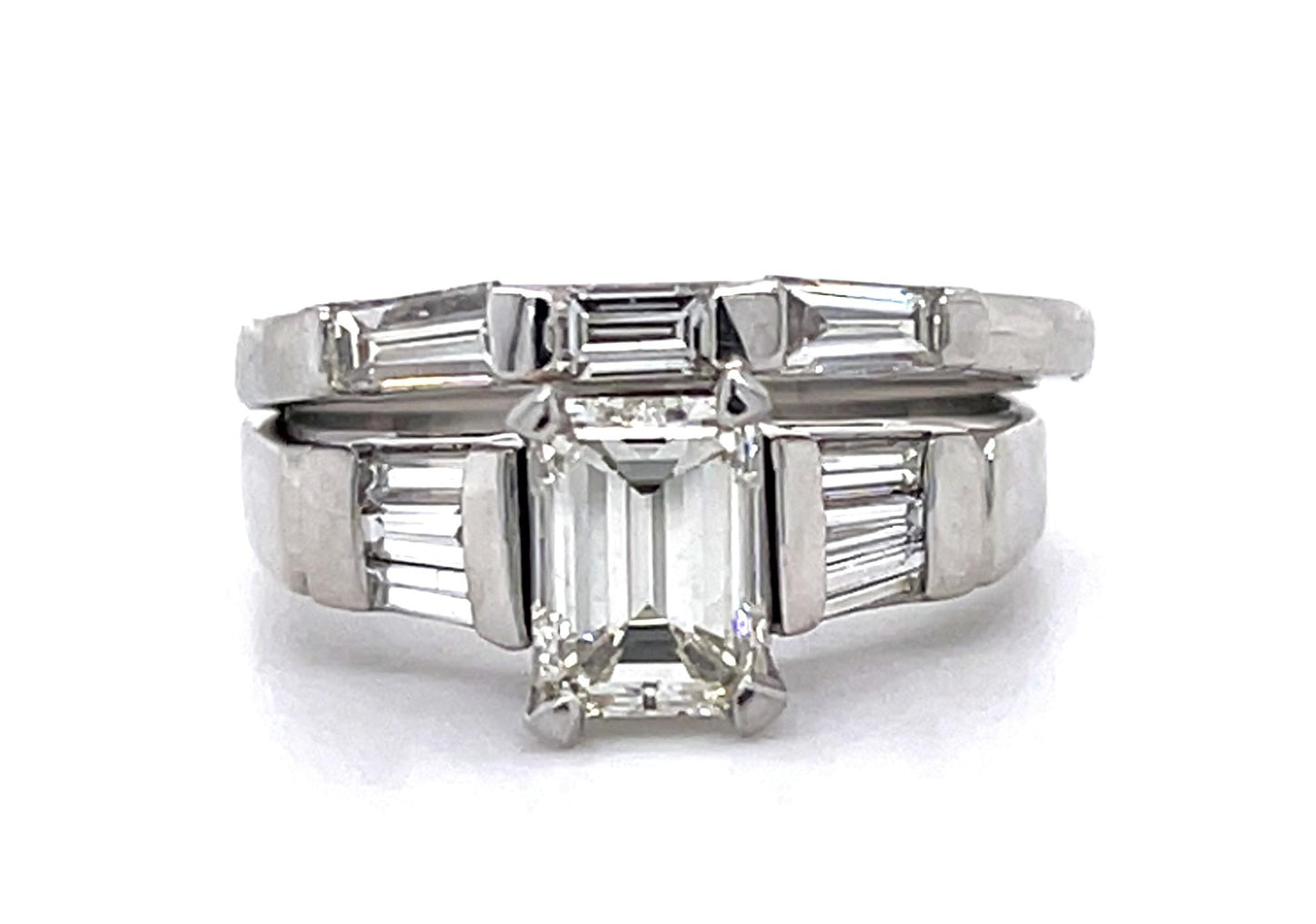 1.06ct I VS1 Emerald-cut Diamond (No Cert) PT Ring Set .72ct SD