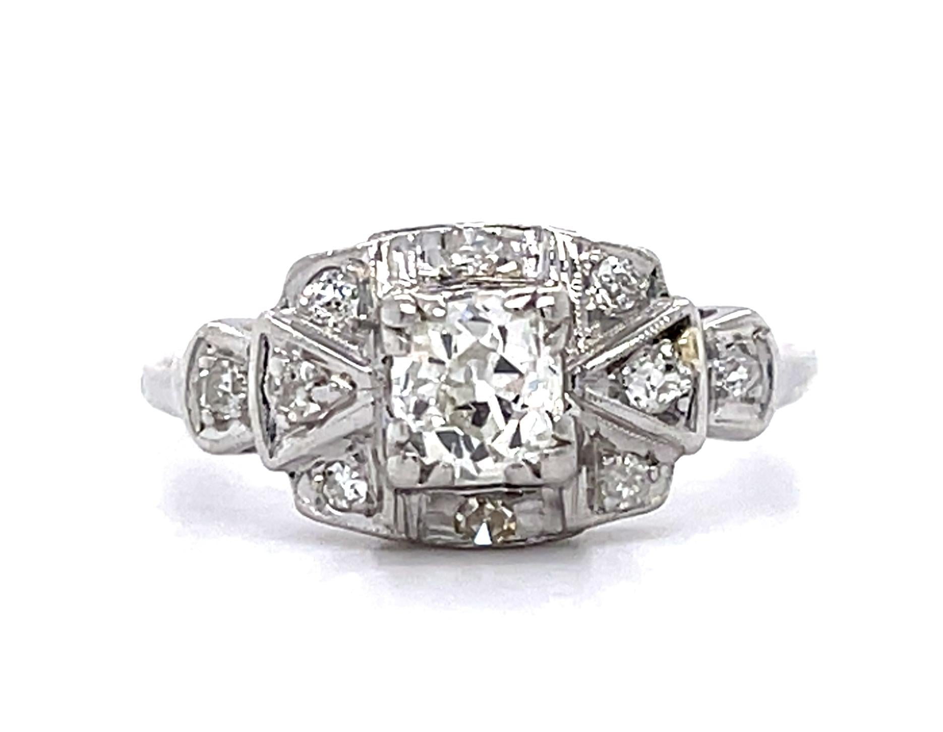Art Deco .45ct Old European Center Diamond PT Ring (Vintage 1930s) .20ct SD