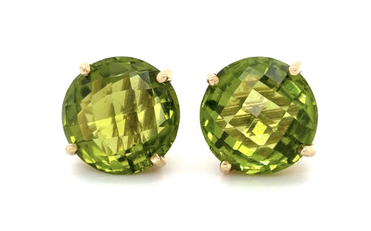 14KY Peridot Earrings 5.50ct(pd) Chb ESTATE  Checkerboard-cut