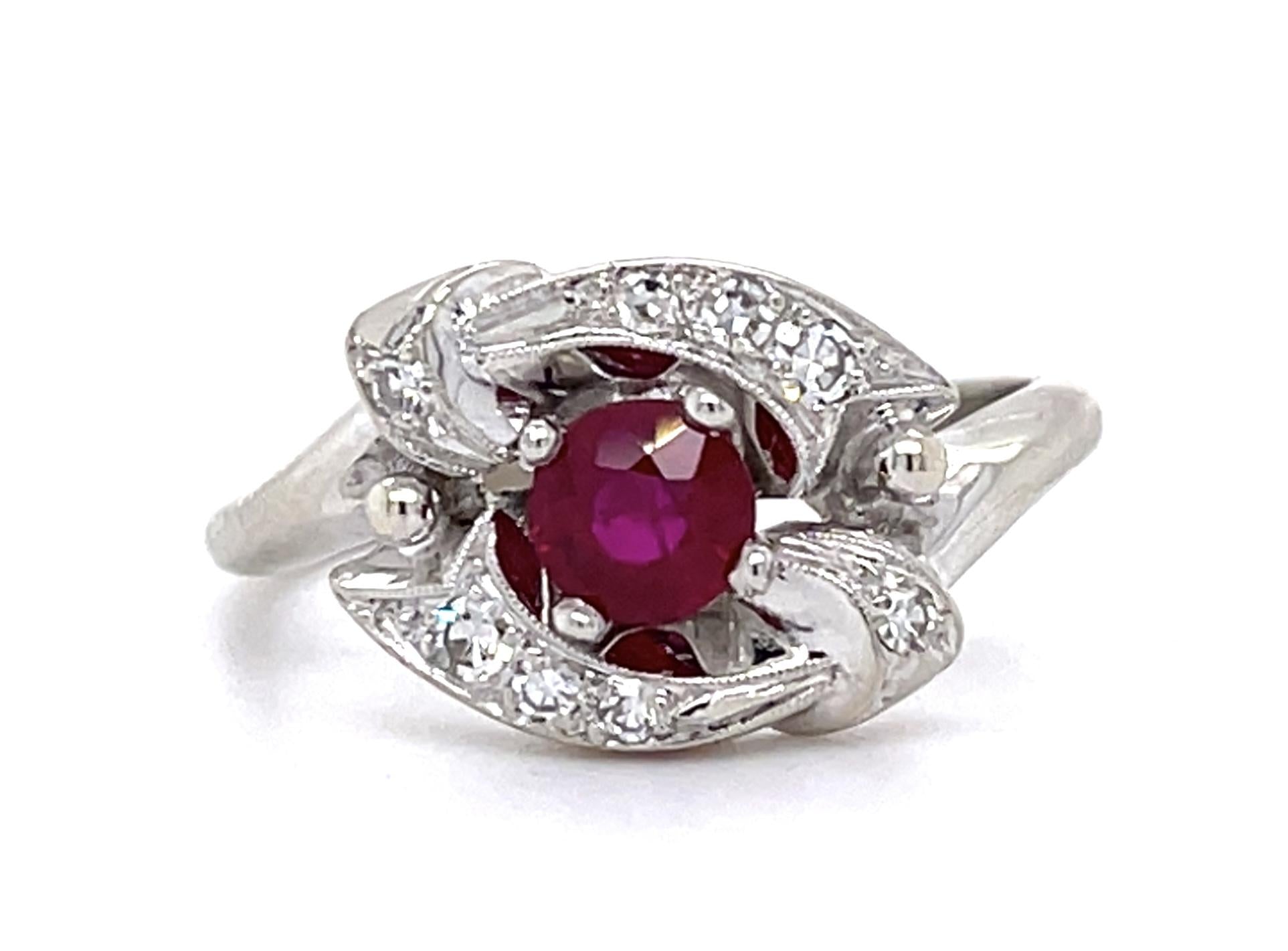 .46ct Ruby .18ct Diamond 14KW Ring (Vintage 1960s)