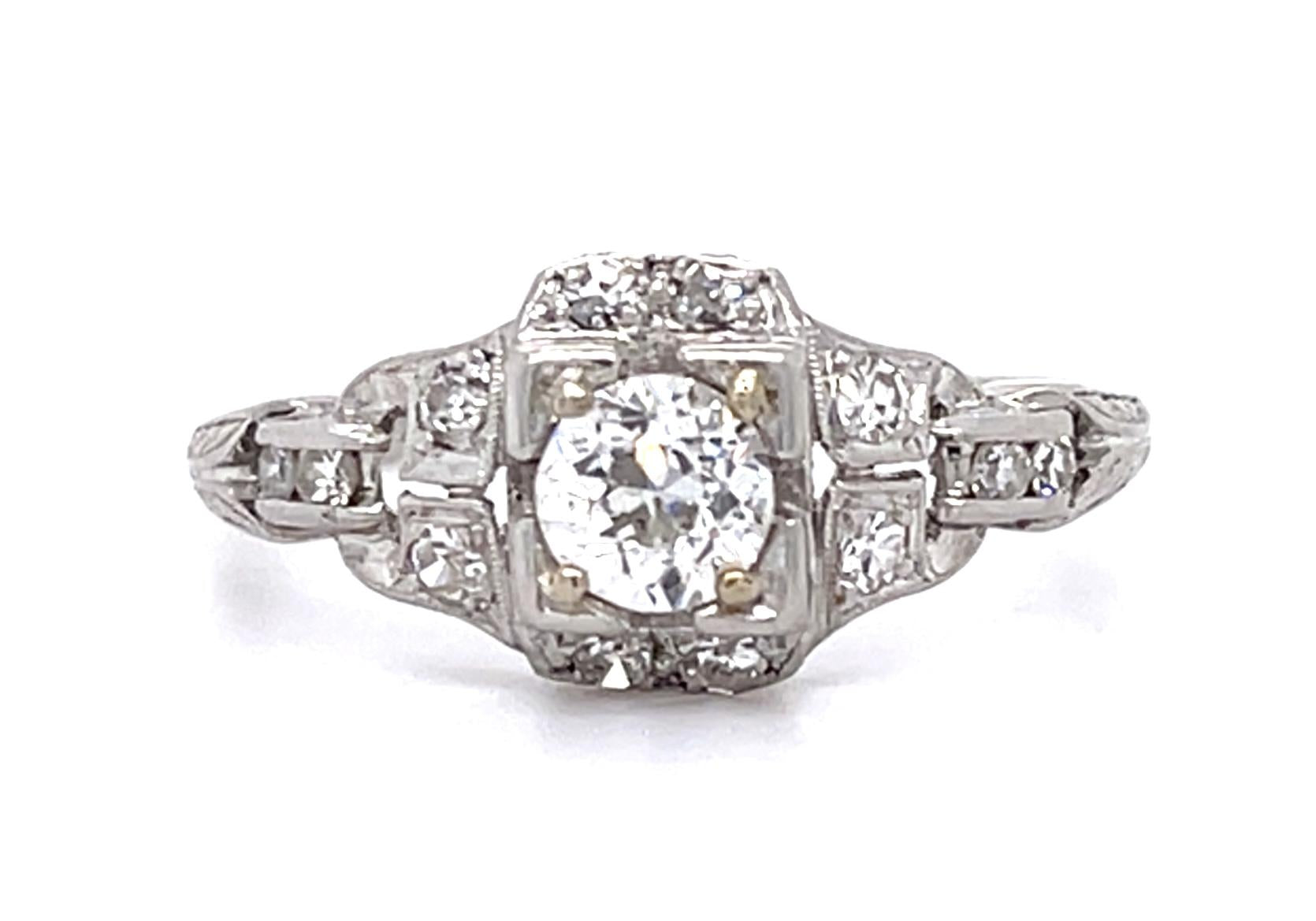 Original Art Deco .40ct Center Diamond PT Ring (Antique 1920s) .30ct Side Dia