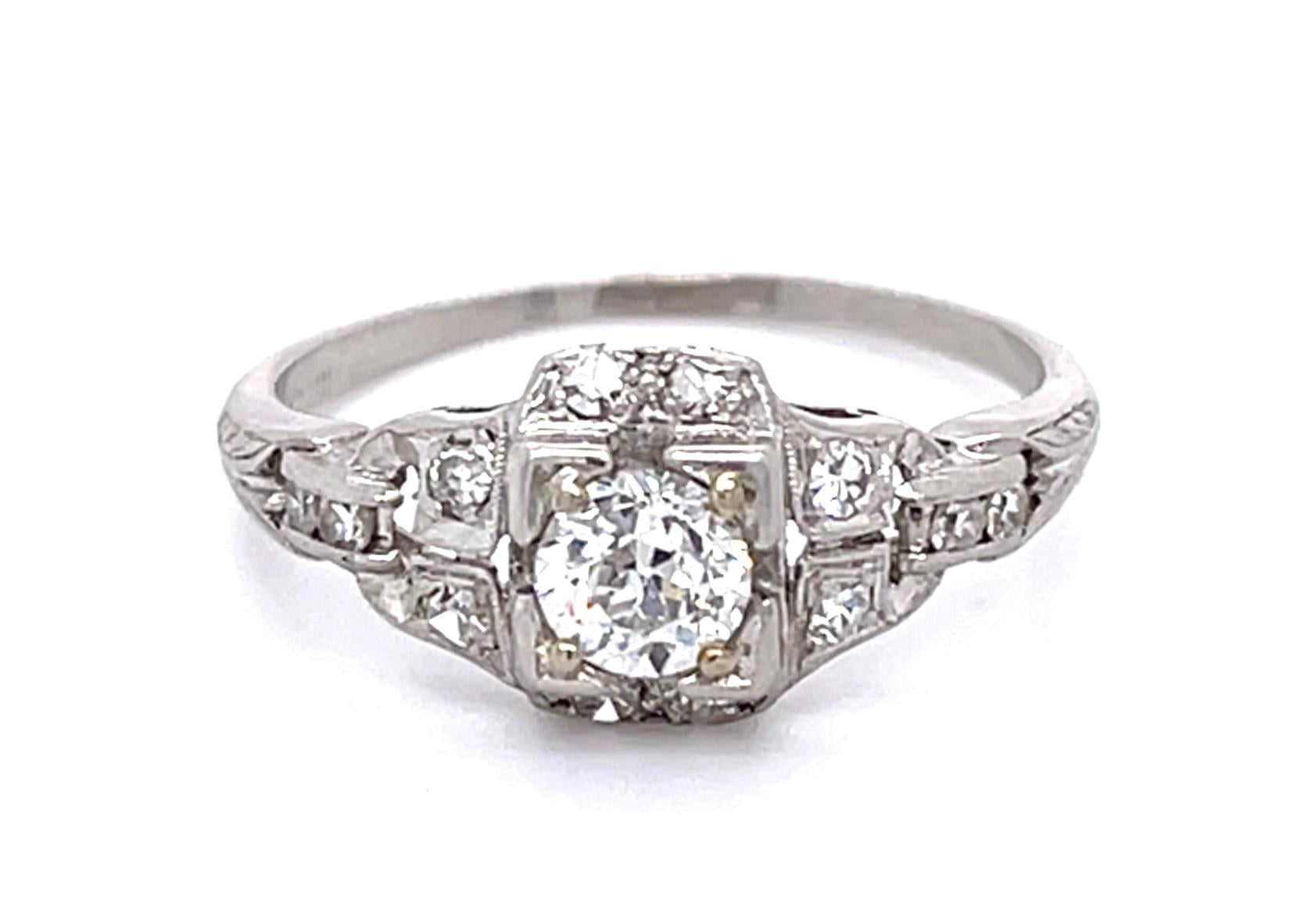 Original Art Deco .40ct Center Diamond PT Ring (Antique 1920s) .30ct Side Dia