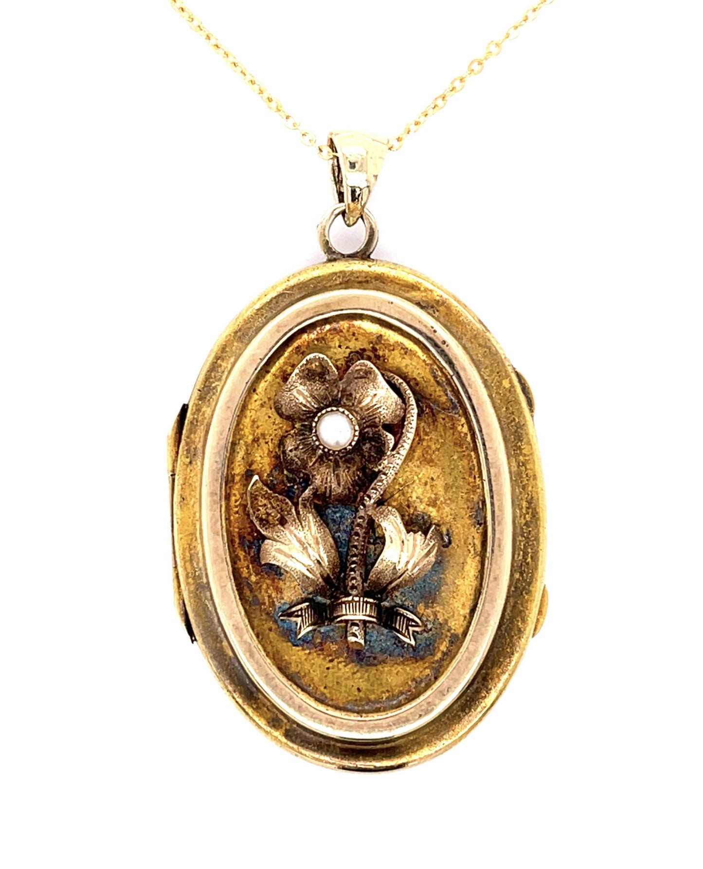 Victorian Handmade Flower Locket 14KY (Antique 1870s)