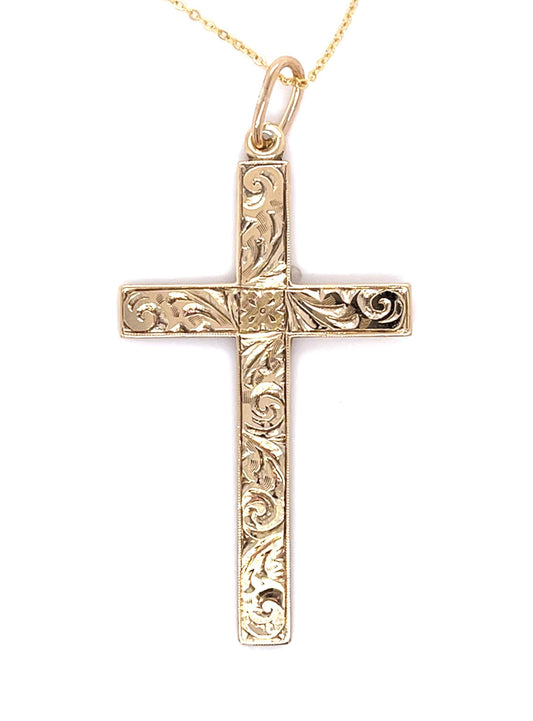 Victorian 14KY Hand Engraved Cross Pendant (Antique 1880s)