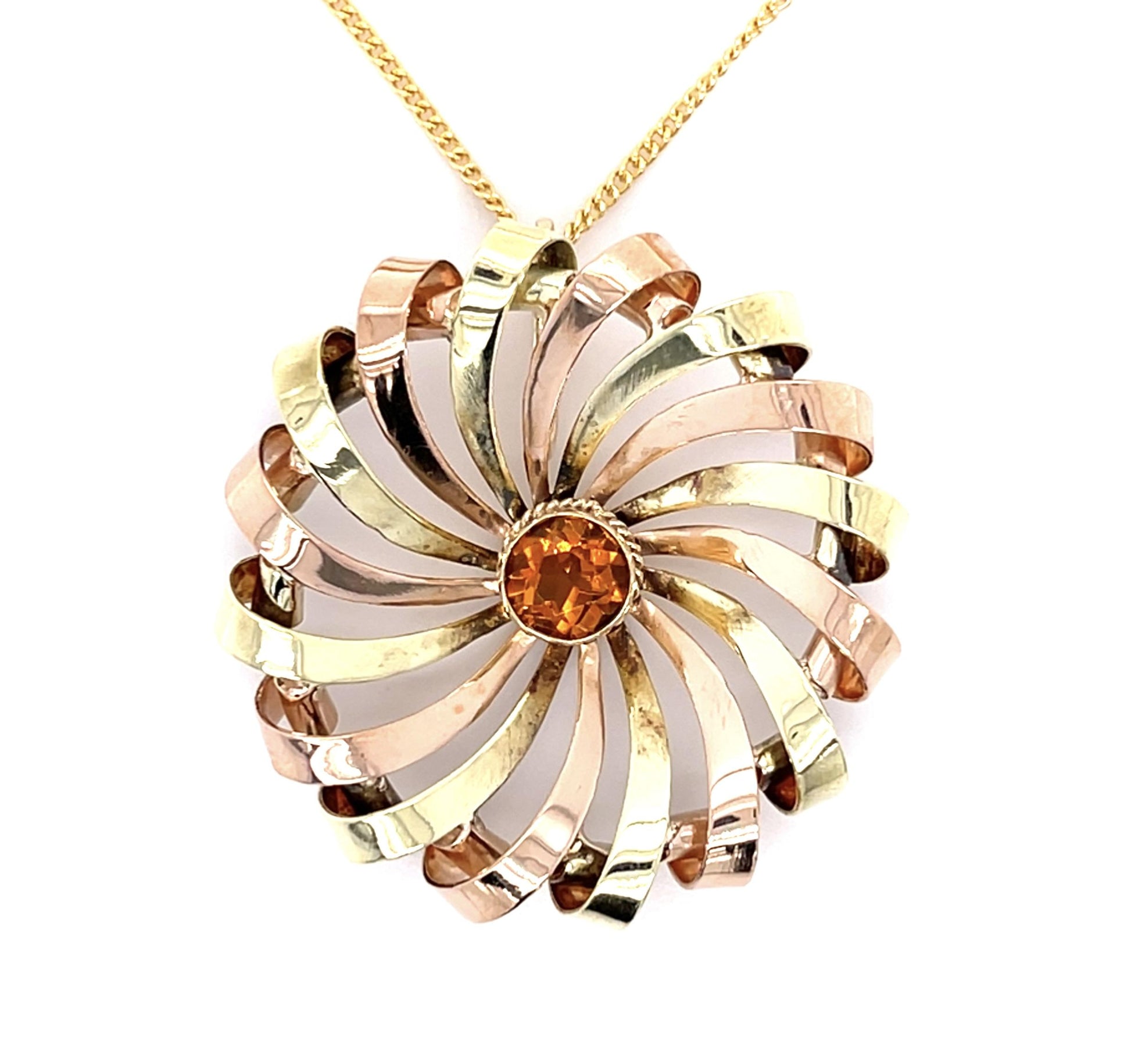 Retro 1ct Citrine 14KY Rose+Green Gold Pendant (Vintage 1940s)
