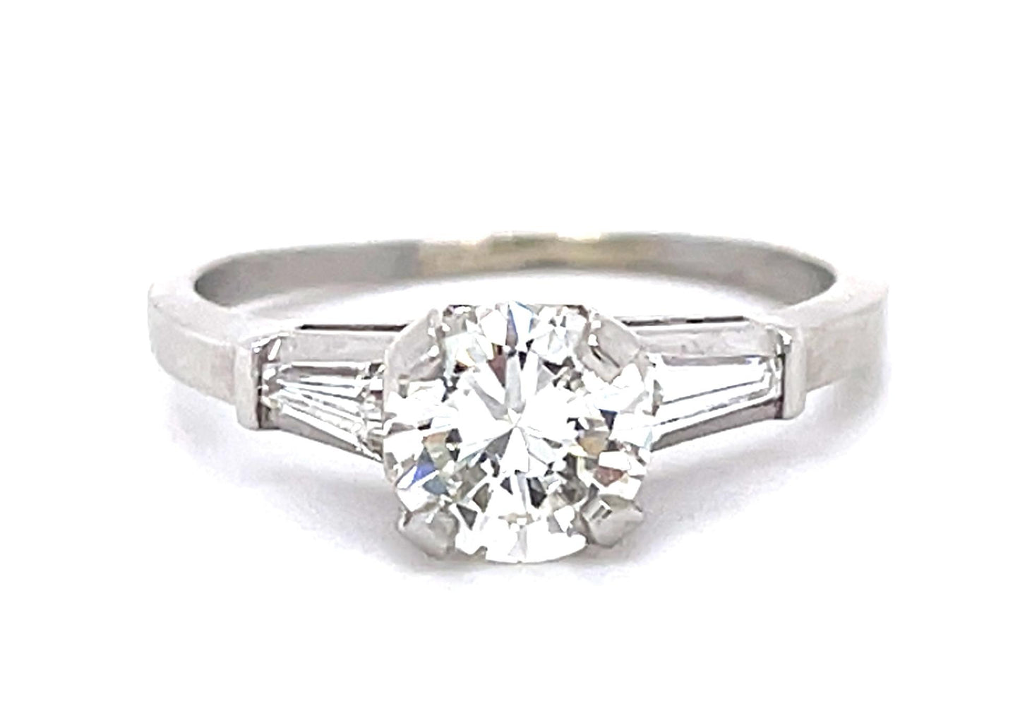 1.01ct GIA J SI1 Diamond .20ct Tapered Baguette Diamonds Platinum Estate Ring