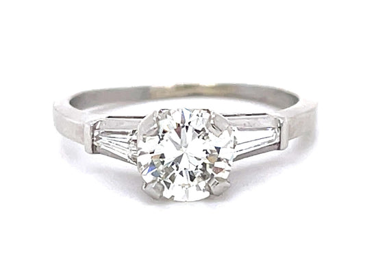 1.01ct GIA J SI1 Diamond .20ct Tapered Baguette Diamonds Platinum Estate Ring