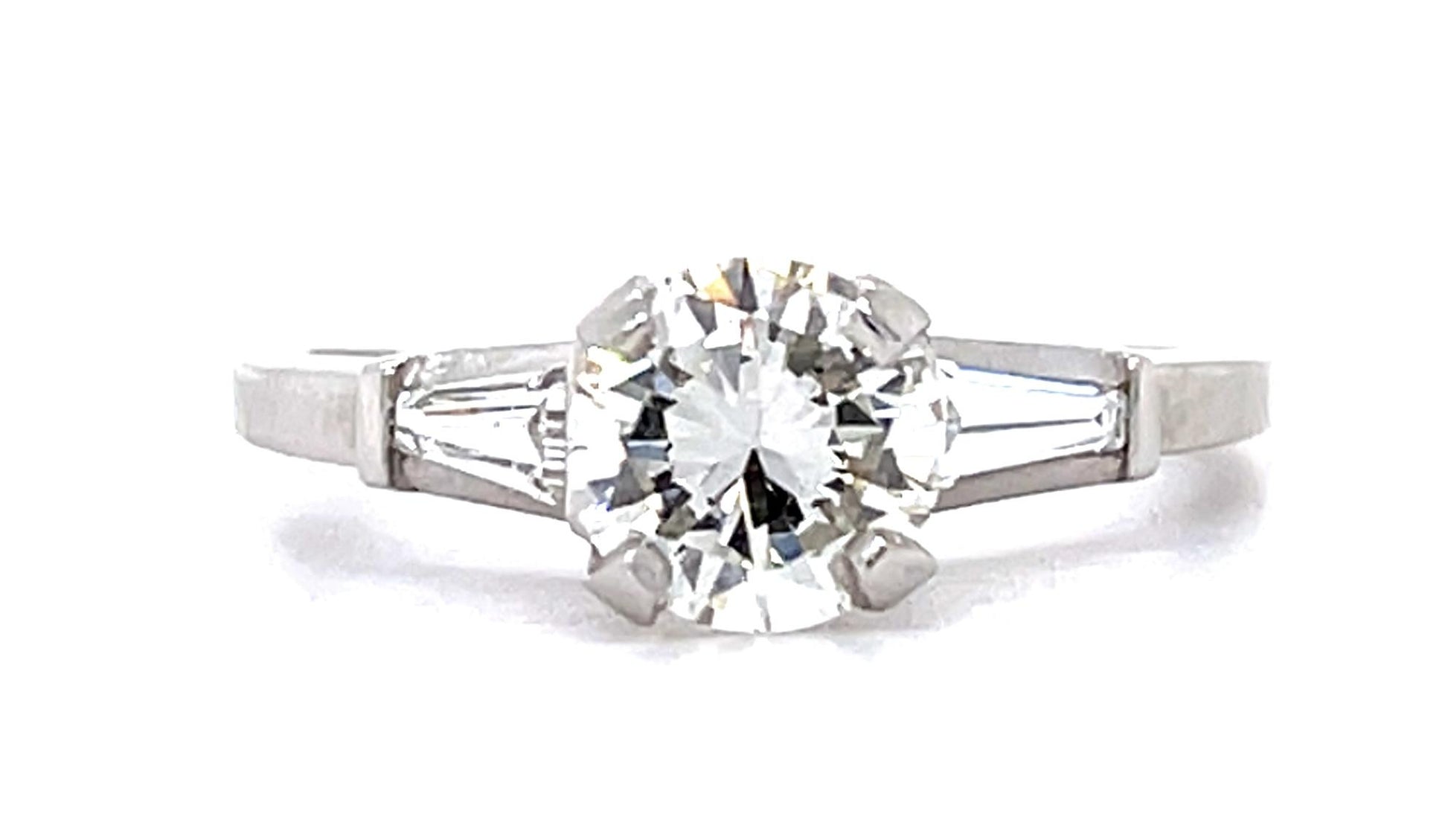 1.01ct GIA J SI1 Diamond .20ct Tapered Baguette Diamonds Platinum Estate Ring
