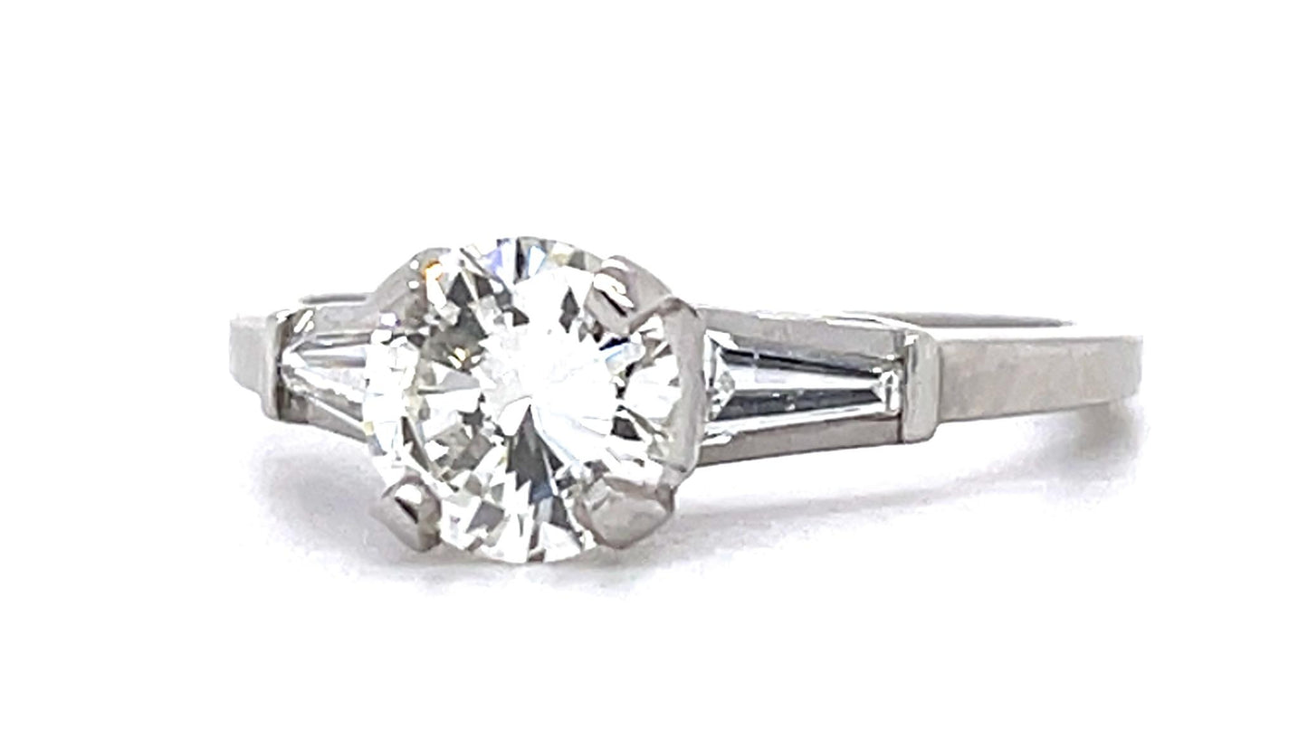 1.01ct GIA J SI1 Diamond .20ct Tapered Baguette Diamonds Platinum Estate Ring