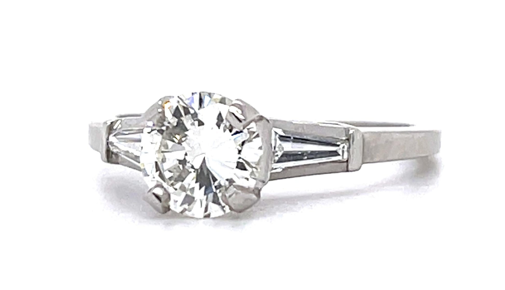1.01ct GIA J SI1 Diamond .20ct Tapered Baguette Diamonds Platinum Estate Ring