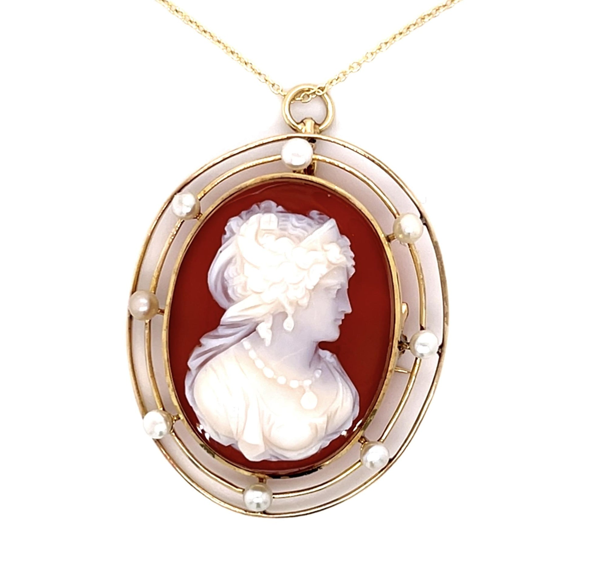 Victorian Agate Cameo 14KY Hand made Pendant Brooch