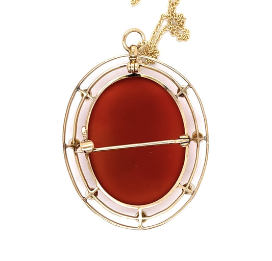 Victorian Agate Cameo 14KY Hand made Pendant Brooch