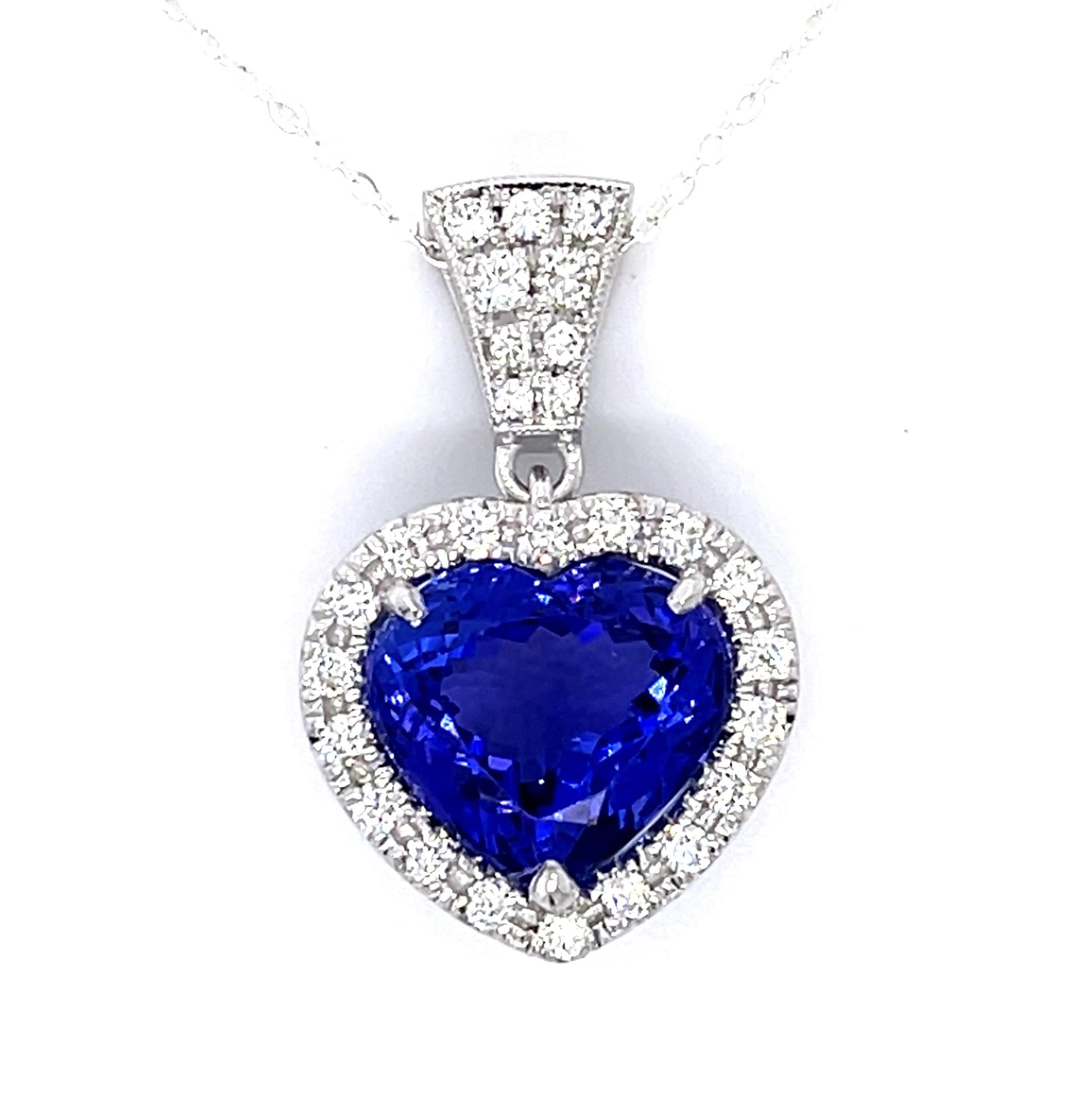 Heart Shaped Tanzanite + Diamond 14KW Pendant 5.10g